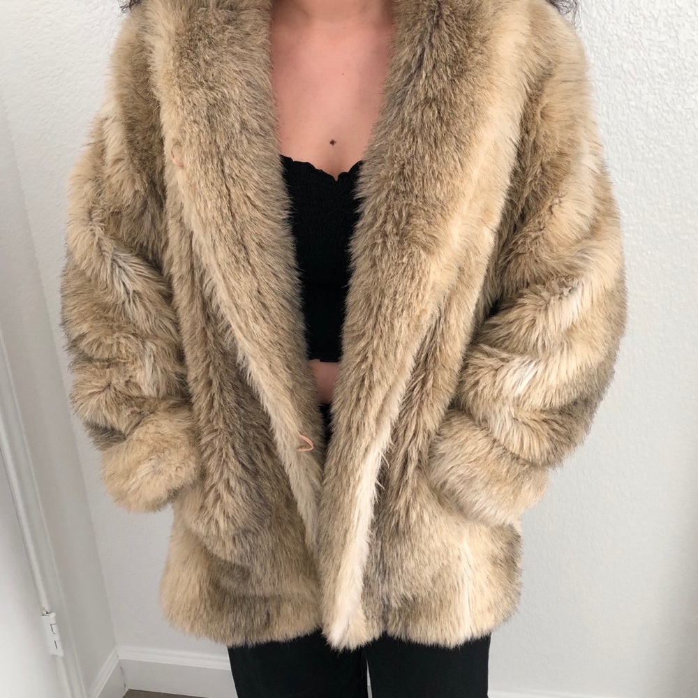 Vintage light brown faux fur coat with silk lining